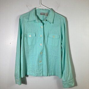 Womens Erika Linen Blend Shirt Jacket‎ Button Green M